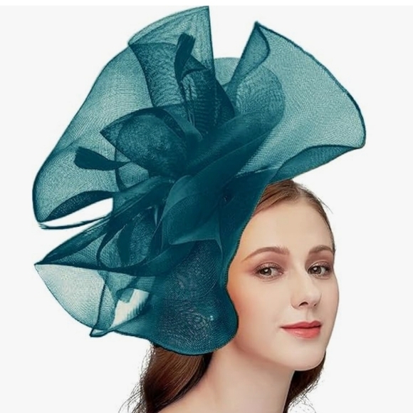 NEW! GORGEOUS XL Teal Kentucky Derby Hat - Picture 4 of 5